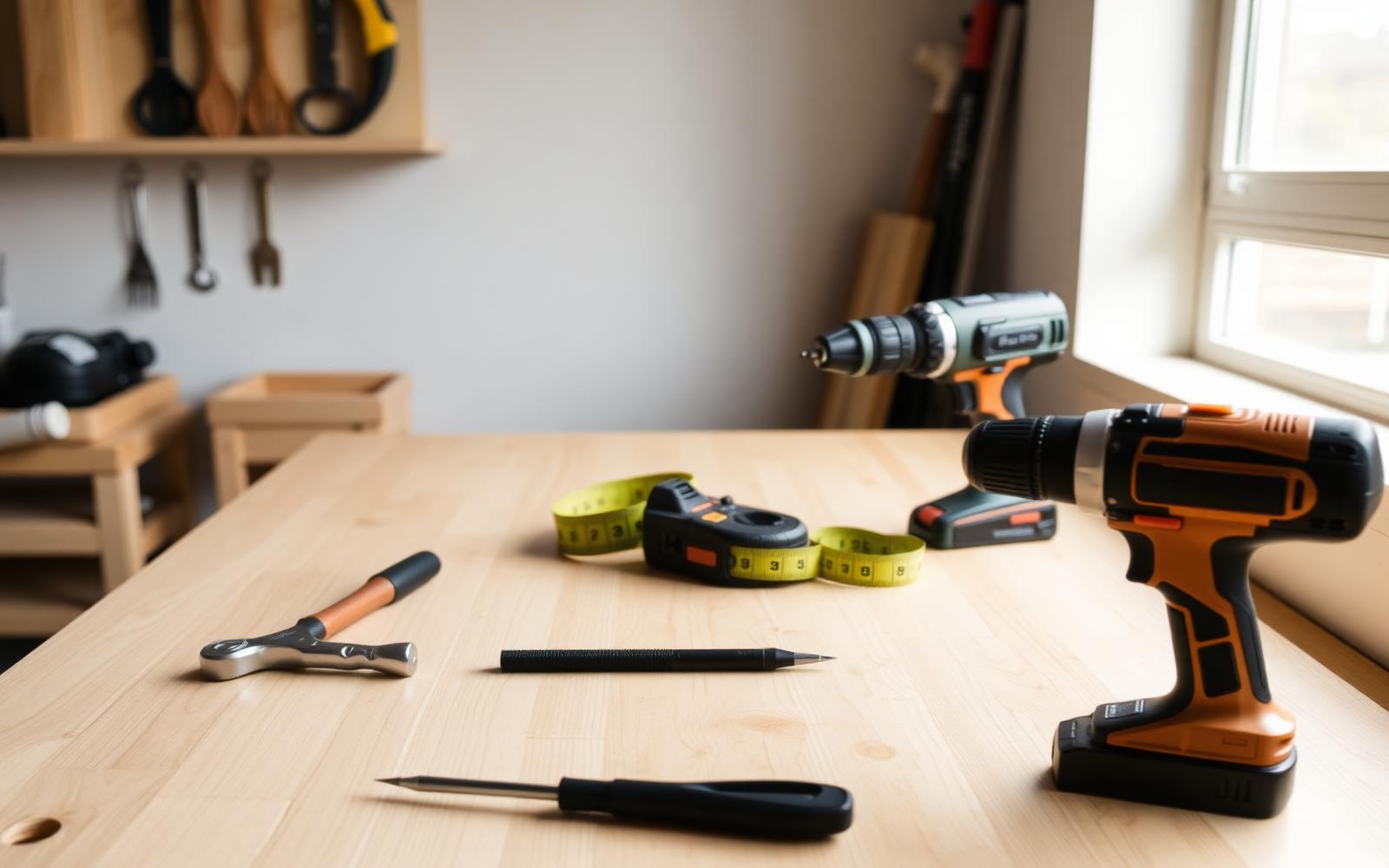Handyman tools on a workbench